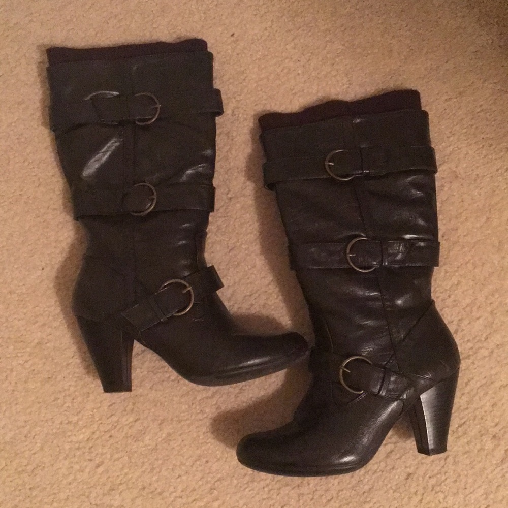 Dark brown Leather high heel boots. Size 6.5